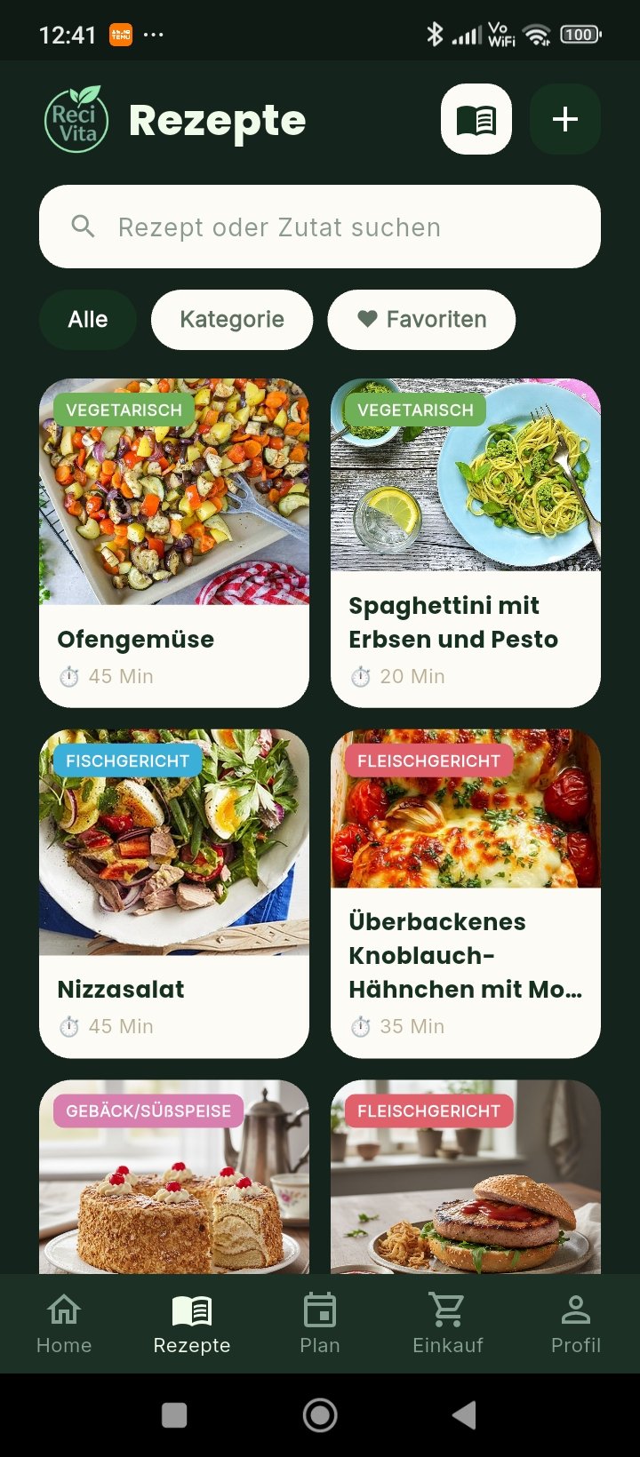 Dunkles Design: Rezeptbibliothek