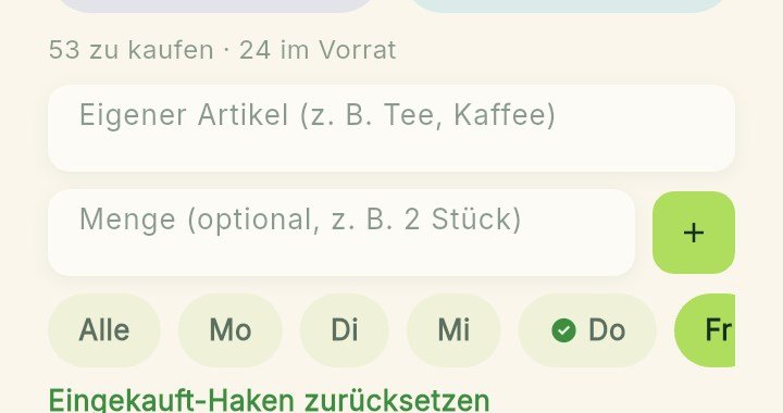 Eigenen Artikel mit Menge zur Einkaufsliste hinzufügen