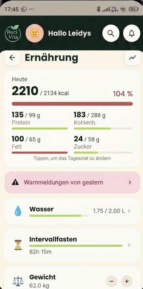 Protein-Verlauf im Kalorien- und Makro-Tracking der Recivita App