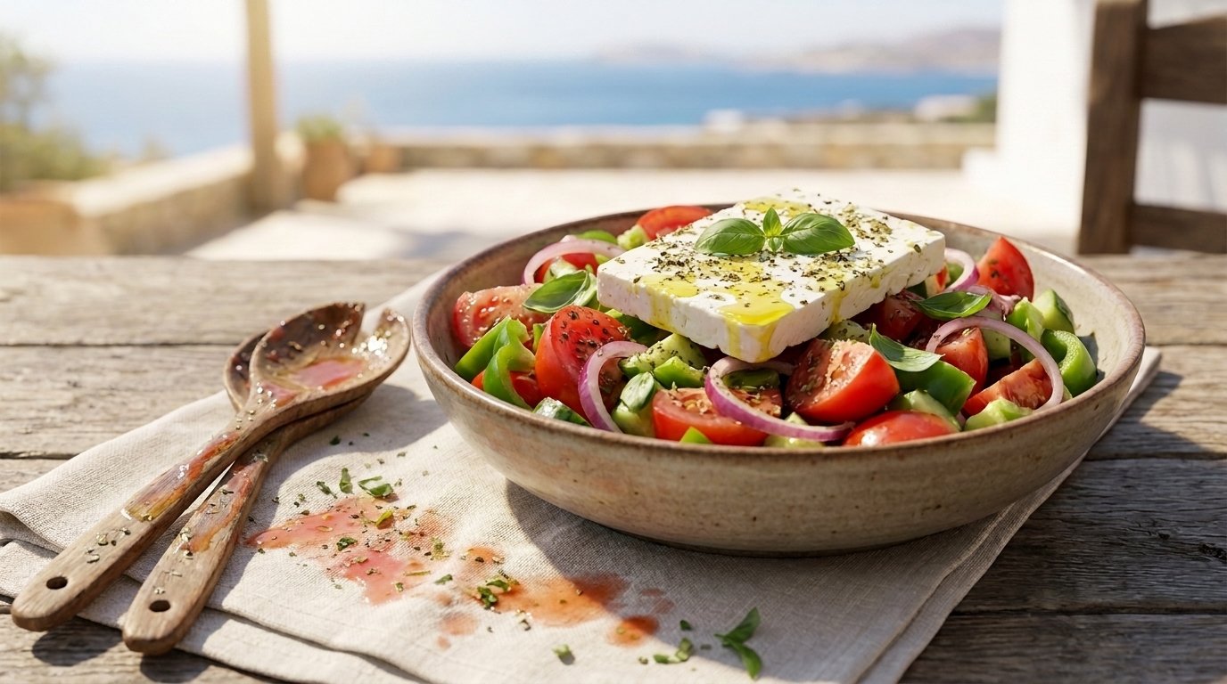 Horiatiki, griechischer Bauernsalat mit Feta