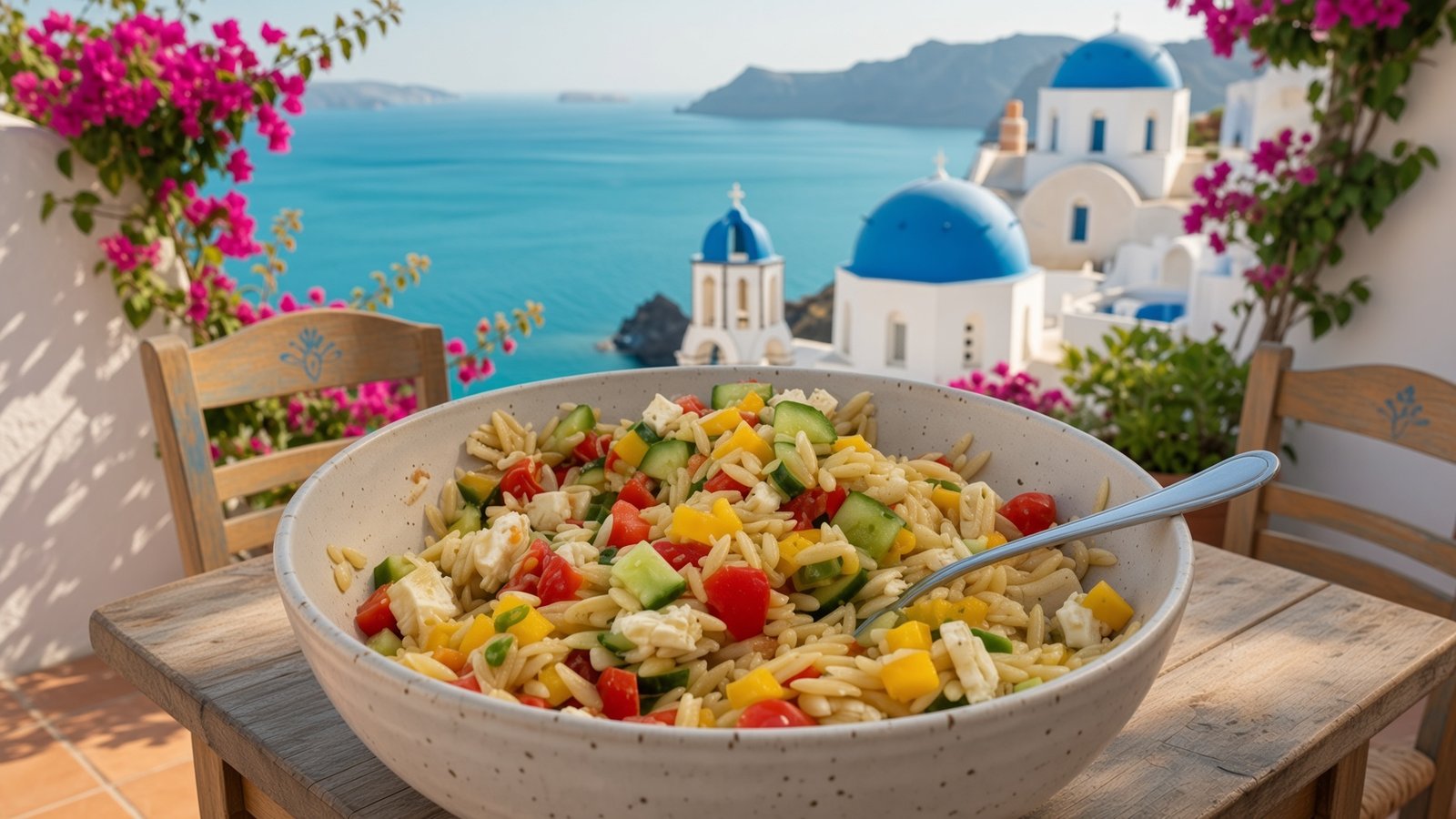 Kritharaki-Salat mit Gemüse und Feta