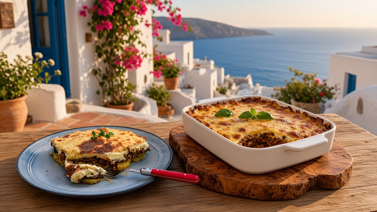 Griechische Moussaka in einer Auflaufform