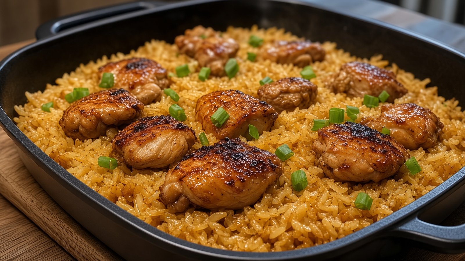 Ofenhähnchen auf würzigem Reis