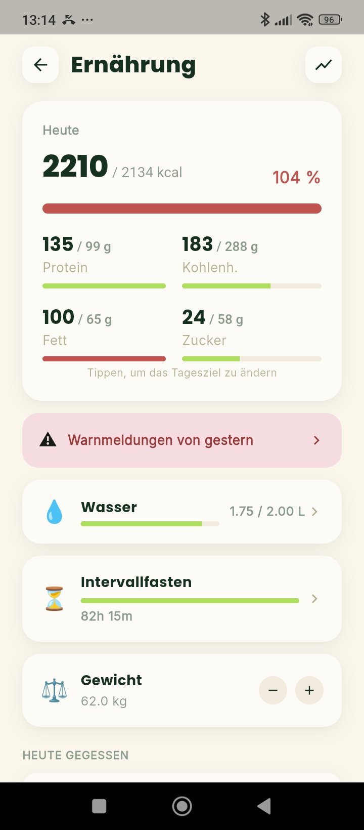 Warnmeldung in der Recivita App bei deutlicher Zielabweichung